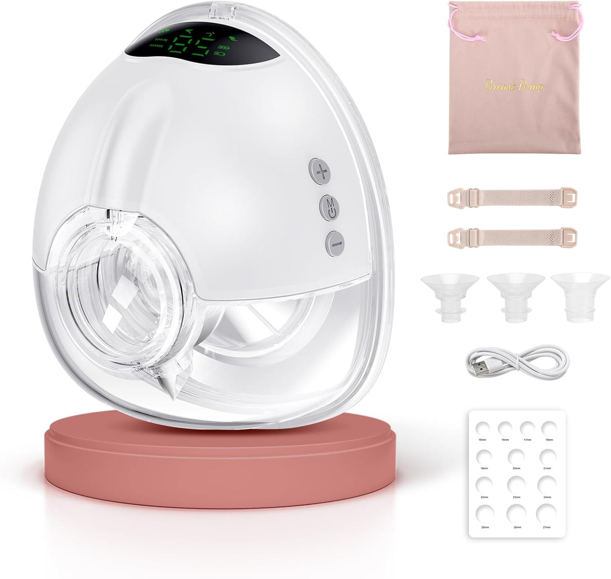 Lulia Milchpumpe Elektrisch, Tragbare Elektrische Milchpumpe Freihändig, 4 Modi Und 9 Stufen, Schmerzlos, Starke Absaugung, Geräuscharm, BPA Frei, Mit 17/19/21/24MM Flansche (Weiß, 1 Stück)
