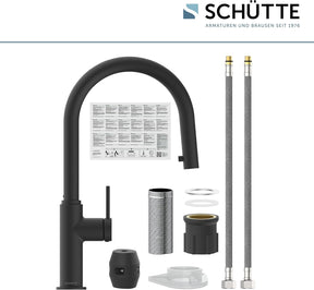 SCHÜTTE 79566 Blackpool Küchenarmatur Mit Ausziehbarer Geschirrbrause, 360 Grad Wasserhahn Für Die Küche, Mischbatterie Mit Einhebelmischer, Spültischarmatur Mit Brause Ausziehbar in Schwarz