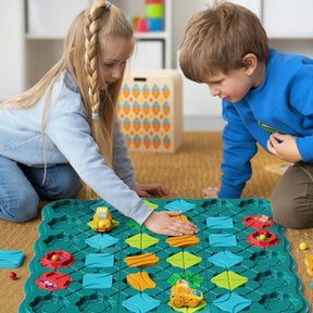 Burgkidz Logischer Straßenbauer Brettspiele Für Kinder 4 5 6 7 8 Jahre Jungen, 57 X 57 Cm Großes Brett Labyrinth Puzzle Logik Spiel Mit 3 Rückzugbagger, Geschenke Kinderspielzeug Für Alter 4-8