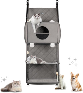 Hängender Kratzbaum - Tür Montiert Climber Katze Wand Katze Hängematte Für Indoor, Hanging/Erhöhte Bett - 4 Geschichte Mit Abnehmbaren Kissen, Ball Spielzeug Und Rollolo Katzenmöbel
