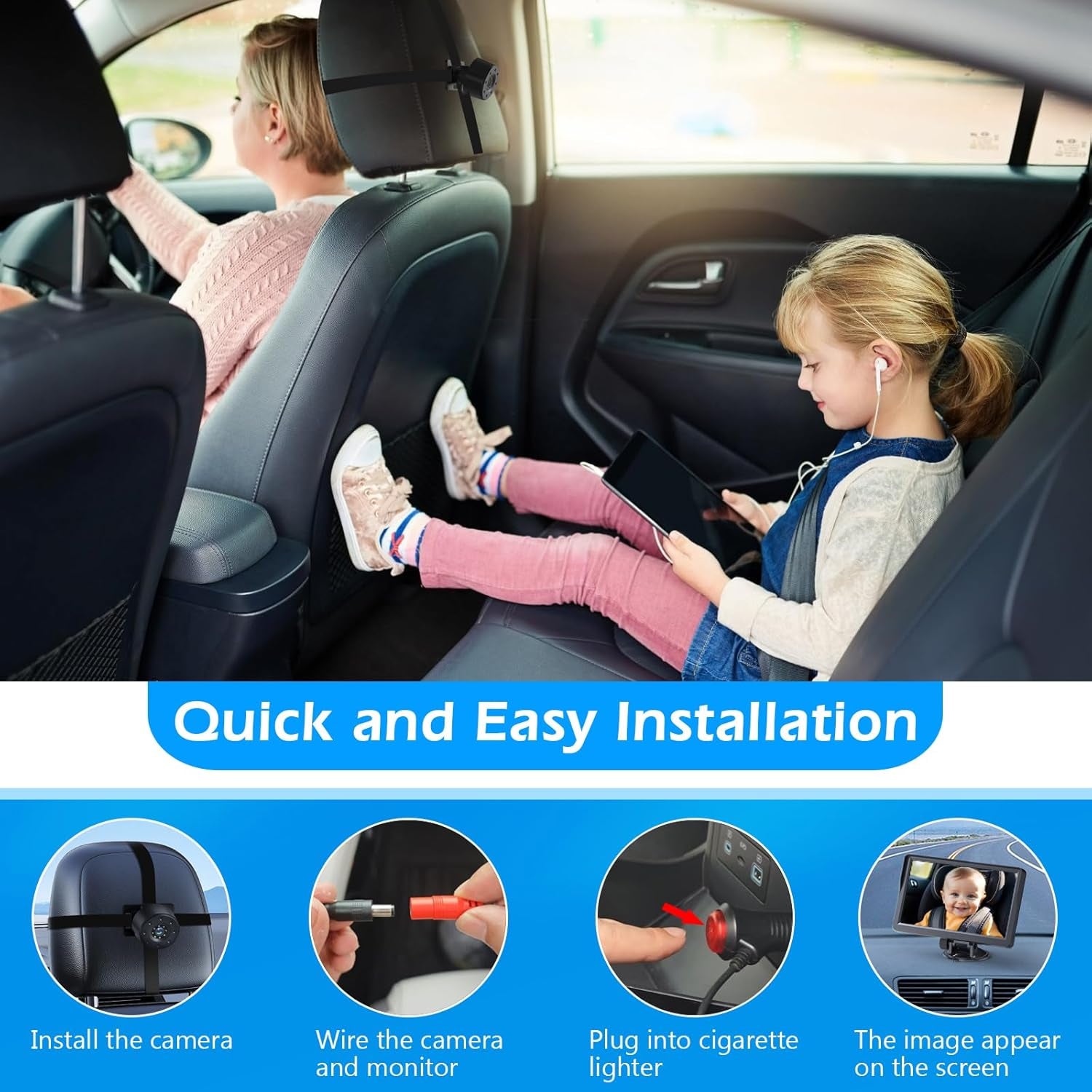 7In Baby Car Camera, 1080P IR Night Vision Baby Car Mirror with 178° Wide Angle - HD IPS Display Rear Facing Monitor, Safe Driving for New Parents, Infants, Kids & Toddlers