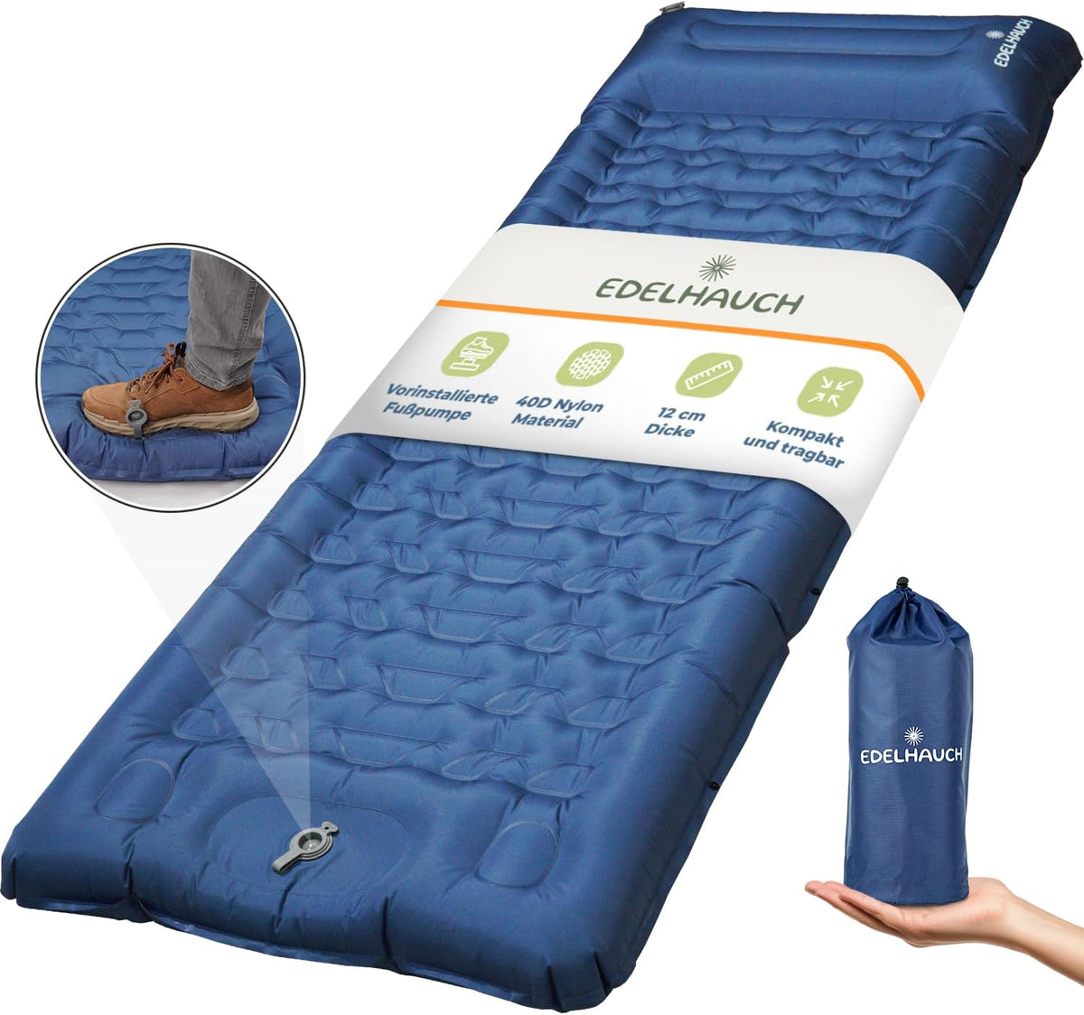 Isomatte Ultraleicht 12Cm Dick, Faltbar Mit Integrierter Fußpumpe & Kissen – Vielseitig Einsetzbar Als Camping Matratze, Isomatte Faltbar, Schlafmatte, Auto Matratze & Luftmatratze Camping