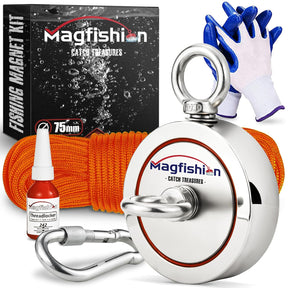 Magnetfischen Set - 250 KG - Ø75Mm - Neodym Magnet Mit Seil (20M) & Handschuhe - Magnet Fischen Angel - Ösenmagnet - Fishing Magnetangel - Magnetangeln Set