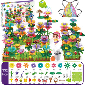 Cyiecw 332 PCS Blumengarten Spielzeug Ab 4 Jahre Mädchen,Kinder Blumen Bausteine,Diy Bouquet Sets Mit Aufbewahrungstasche,Garten Spielzeug Für Kinder Kunst Blumenarrangement Geschenk