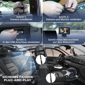 Baby Auto Kamera HD 1080P, 4,3'' Rücksitzkamera Mit Monitor, USB Plug-And-Play, Autospiegelkamera Nachtsicht Auto Spiegel Display Klare Sicht Für Den Rücksitz