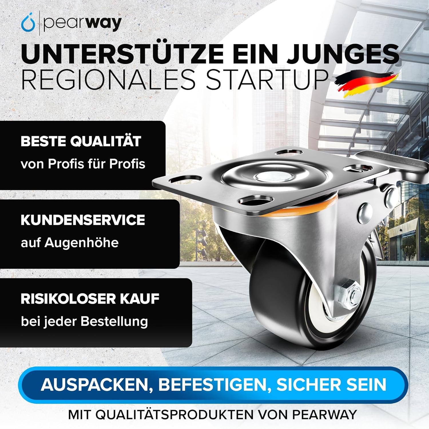 PEARWAY™ Premium Schwerlastrollen Bis 320Kg [4X Bremse] I Robuste Möbelrollen I Rollen Für Möbel I Lenkrollen 50Mm Für Innen & Außen I Transportrollen Schwerlast I Rollen Schwerlast I Möbel Rollen