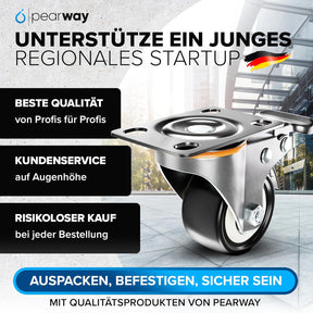 PEARWAY™ Premium Schwerlastrollen Bis 320Kg [4X Bremse] I Robuste Möbelrollen I Rollen Für Möbel I Lenkrollen 50Mm Für Innen & Außen I Transportrollen Schwerlast I Rollen Schwerlast I Möbel Rollen