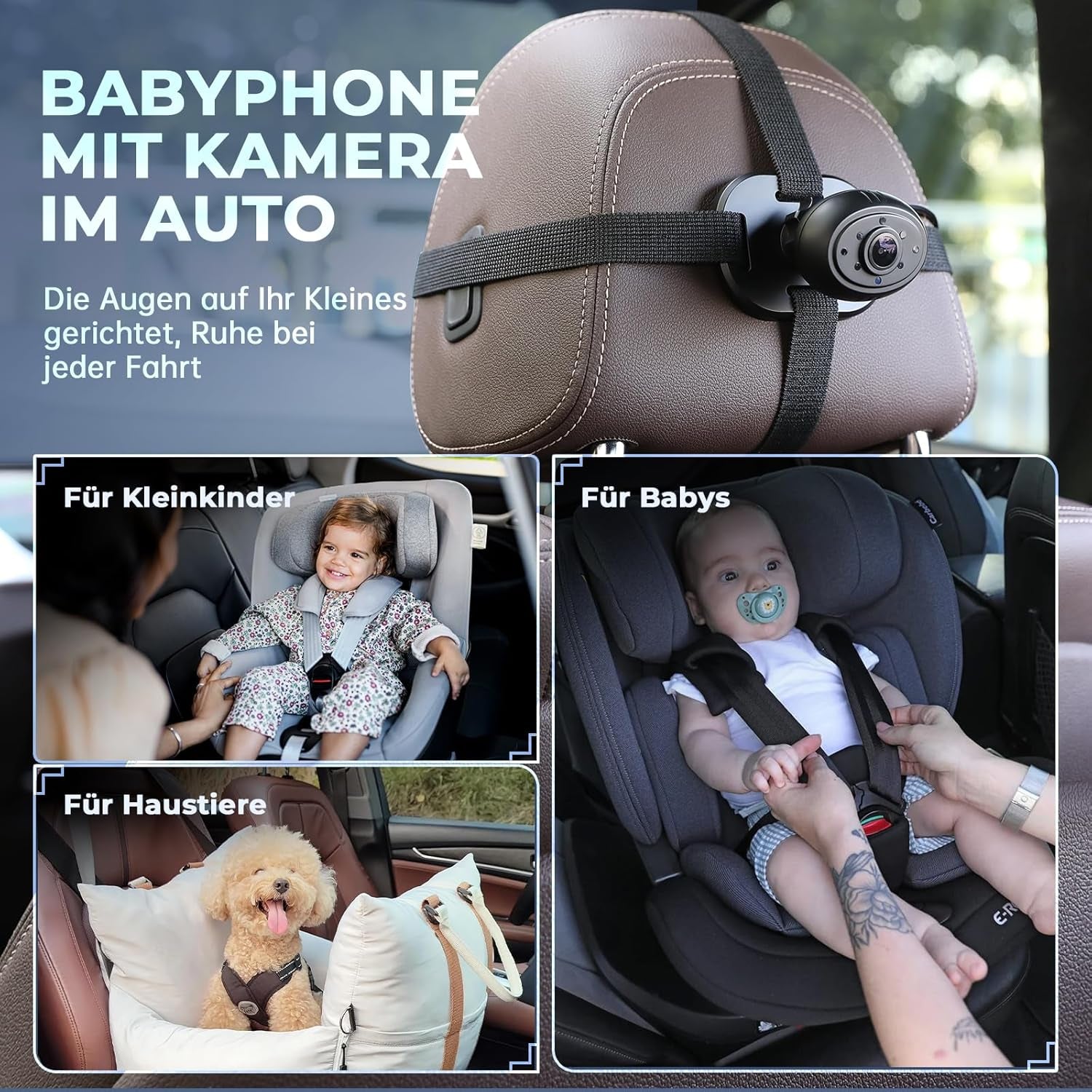 Baby Auto Kamera HD 1080P, 4,3'' Rücksitzkamera Mit Monitor, USB Plug-And-Play, Autospiegelkamera Nachtsicht Auto Spiegel Display Klare Sicht Für Den Rücksitz