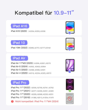 Inateck Ultraleichte Hülle Mit Tastatur Für Ipad 10 Gen,11 Gen. A16 2025 11 Zoll,Ipad Air 11" M3/M2 (2025/2024),Air 5/4,Pro 11 4/3/2/1,7-Farbiger Beleuchtung,Mit Stifthalter,Qwertz,Airtap BK2007-RGB