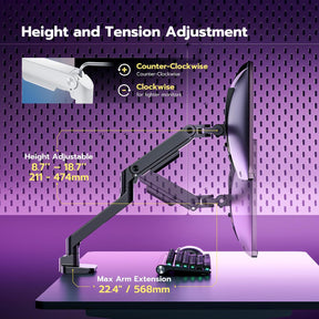 ARES WING Monitor Halterung Für 17 Bis 49 Zoll Bildschirme, Monitor Arm Mit Gasfeder, Verstellbarer Monitorständer Für 20Kg Computer Bildschirme, Monitorhalterung VESA 75/100 Mm,Schwarz