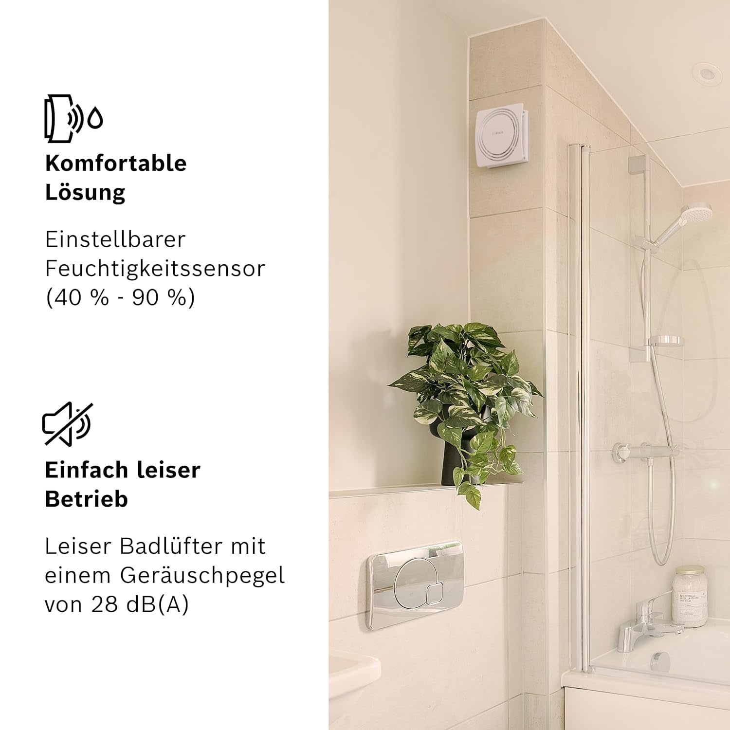 Bosch - Leiser Badlüfter 1900 DH W100 - Mit Feuchtigkeitssensor