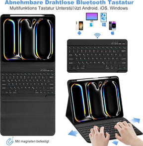 GAOJIE Tastatur Hülle Für Ipad Pro 13 Zoll (M4) 2024, Schutzhülle Mit Bleistifthalter, QWERTZ Deutsches Abnehmbarer Kabellose Tastatur Für Ipad Pro 13 Zoll A2925 A2926 A3007(Schwarz)