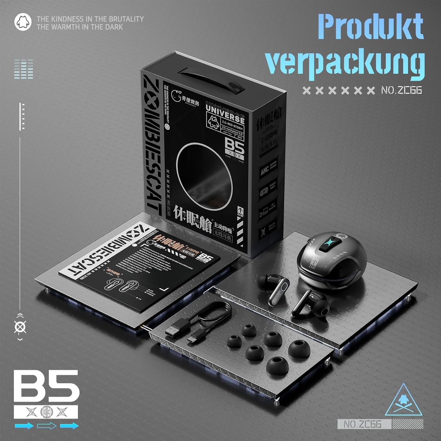 Kopfhörer Kabellos Bluetooth, Noise Cancelling Kopfhoerer, Bluetooth Kopfhörer Mit Tiefen Bässen, Kabellose Bluetooth 5.4, Rgb-Licht, in Ear Kopfhörer Für Android Ios, B5 Grau