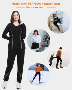FERNIDA Damen Beheizte Hose, Thermounterwäsche Heizhose Thermo Leggings Mit Power Bank, Damen Beheizte Baselayer Hose,8 Heizkissen