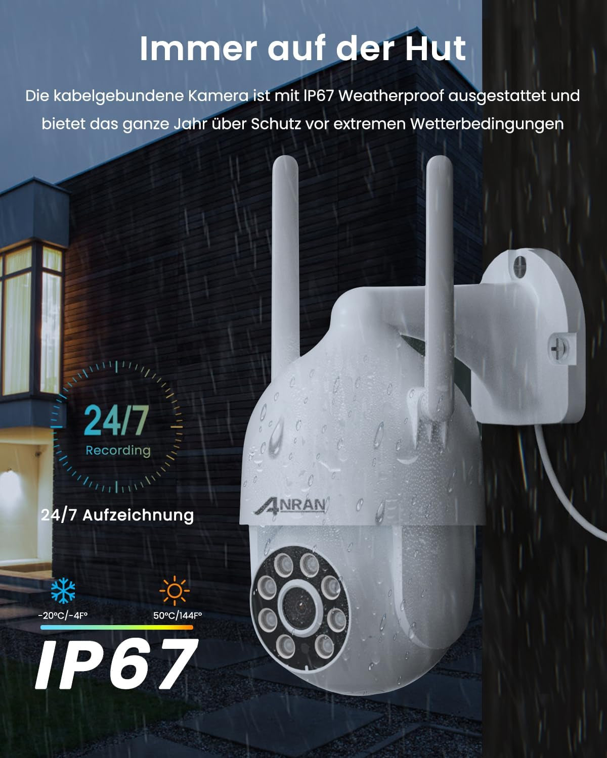 ANRAN 3K Überwachungskamera Aussen WLAN, 360° PTZ Kamera Überwachung Outdoor Mit Automatischer Verfolgung, 5MP Vollfarbige Nachtsicht, Zwei-Wege-Audio, P2 Max