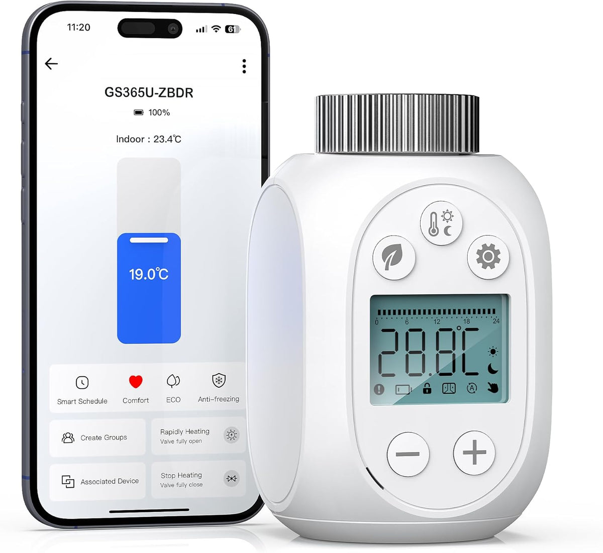 GS365U Smart Heizkörperthermostat Benötigt Tuya Zigbee Hub, Individuell Programmierbares Heizungsthermostat Mit Lcd-Display, Smartlife Integration Batteriebetrieb