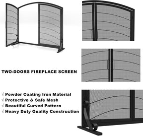 SCENDOR GARDEN Kaminabdeckung Schmiedeeisen 99CM (L) X 83.6CM (H) Moderner Stilvoller Faltbarer Sicherheits-Kaminzaun Funkenabweiser Schwarz