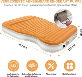 KMZ Suv-Luftmatratze Mit Eingebauter Pumpe Und 2 Kissen, Dickes Flockiertes PVC, Schnelle 90-Sekunden-Inflation, Tragbare Und Langlebige Auto-Luftmatratze Für Camping, Reisen, LKW