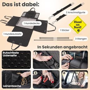 Hunde Autositz Für Rückbank Mit Flauschiger Zusatzdecke - Hundedecke Für Kleine, Mittlere Hunde - Sicherheitsgurte in 2 Versch. Längen - Wasserdicht & Robust