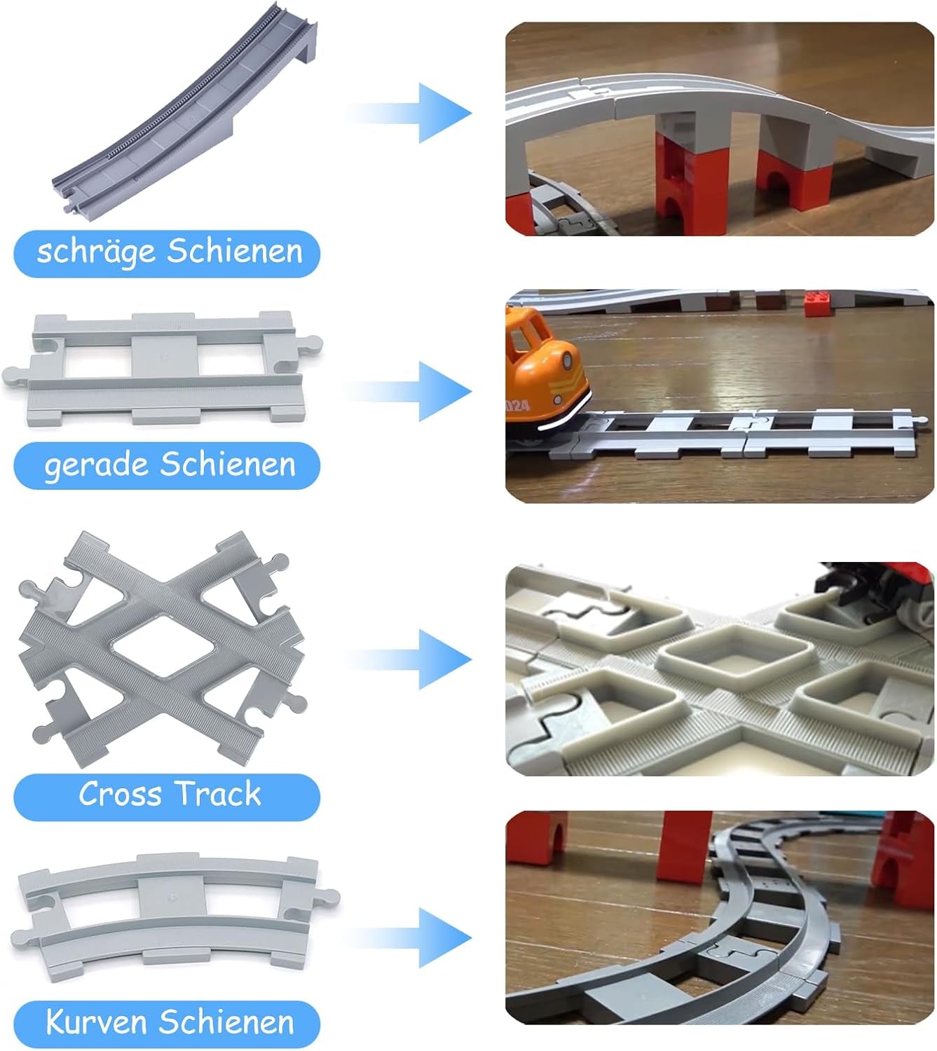 67PCS Bausteine Schienen Set, City Eisenbahn Schienen Bestehend Aus Cross, Track Gerade, Kurven Schienen, Schräge Schienen, Kompatibel Mit Dem Marktführer Ab 2 Jahren