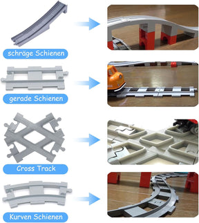 67PCS Bausteine Schienen Set, City Eisenbahn Schienen Bestehend Aus Cross, Track Gerade, Kurven Schienen, Schräge Schienen, Kompatibel Mit Dem Marktführer Ab 2 Jahren