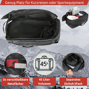 Conquer. Faltbare Reisetasche 45 L Duffel Bag Herren & Damen | Robuste, Wasserfeste & Große Reisetasche Handgepäck Mit Schultergurten & Schuhfach | Weekender, Sporttasche, Gym Bag