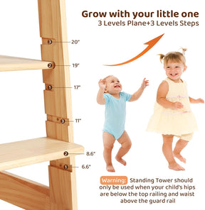 Lernturm Ab 1 Jahr | Höhenverstellbarer Kleinkinderturm Mit 3 Stufen & Sicherheitsgeländer | Für Küche, Badezimmer & Waschbecken | Rutschfester Tritthocker Für Kinder 18-36 Monate (Natural)