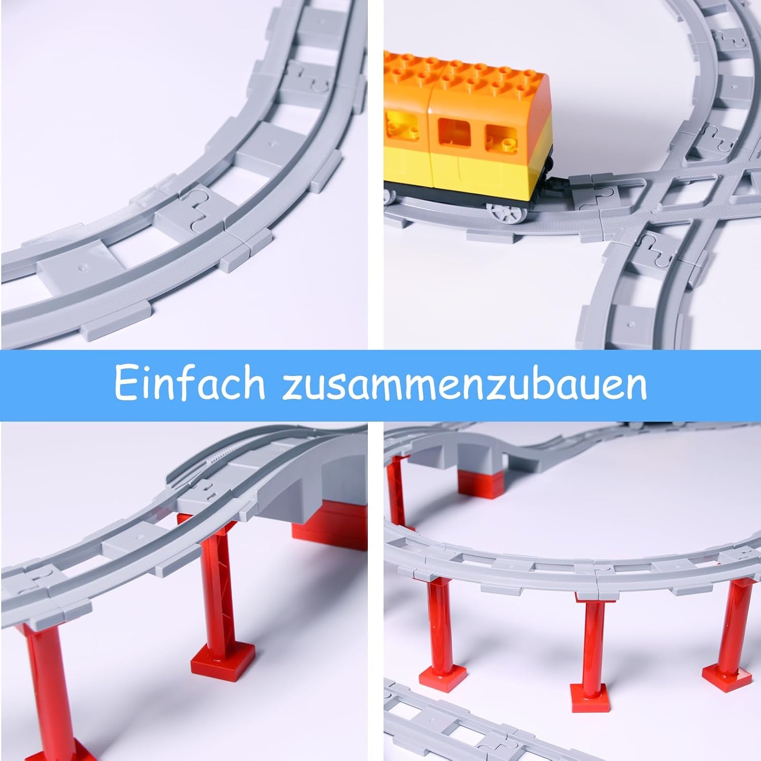 67PCS Bausteine Schienen Set, City Eisenbahn Schienen Bestehend Aus Cross, Track Gerade, Kurven Schienen, Schräge Schienen, Kompatibel Mit Dem Marktführer Ab 2 Jahren