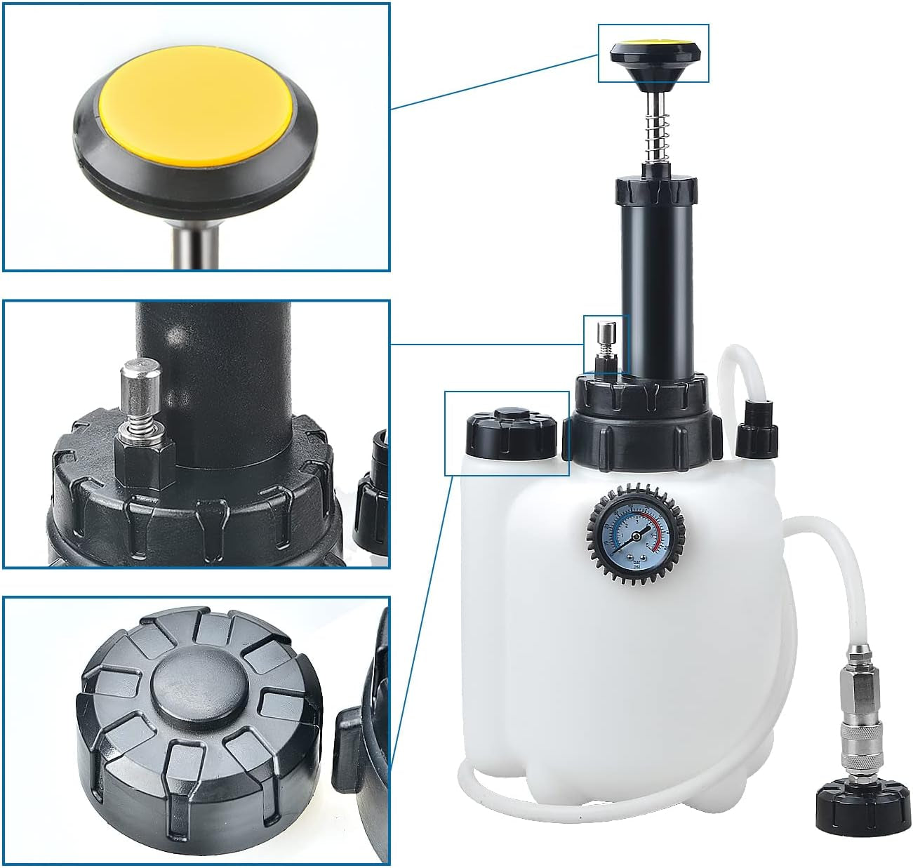 Zoomtools 3L Bremsenentlüftungsgerät Auto Bremsenentlüfter Bremsflüssigkeitswechselgerät Für E20 (Adapter Ø45Mm) | Ssigkeitspumpe Hydraulische Bremse Mit 1L Absaugbehälter