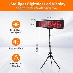 Countdown Timer, Stoppuhr Für Wettbewerbe, 5 Zoll Gym Timer Mit Stativ, Stoppuhr Sport Mit Fernbedienung, 6 Stelliges Digitales Led Display Digital Uhr, Stoppuhr Digital Für Home Gym Garage