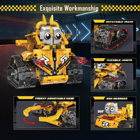 Ferngesteuerter Bausteinroboter, Ferngesteuerter Mehrfach-Wechselbaustein-Jedi-Rettungsteam, 5-In-1-App Und Ferngesteuerter Roboterpanzer-Geländewagen (Gelb)