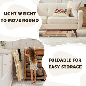 Labebe Klappbar Lernturm Für Kinder, Montessori Learning Tower Mit Zweiseitige Tafel, 3 in 1 Einstellbare Höhe Und Breite Lerntower, Multifunktion Lernturm Ab 1 Jahr Für Küche（Holz）