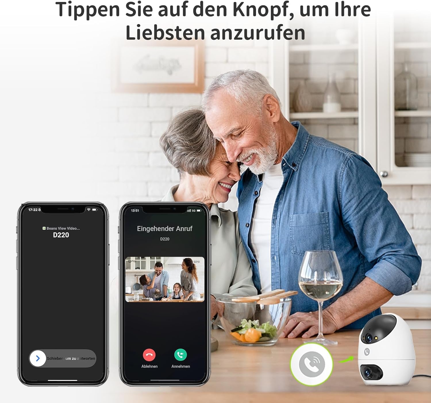 3K+3K (5MP+5MP) WLAN Kamera Mit Dual-Objektiv, Überwachungskamera Innen Mit Erkennung Von Person, Haustier Und Winkender Hand, Alexa Kamera Unterstützt Patrouillenmodus, 2-Wege-Audio D220