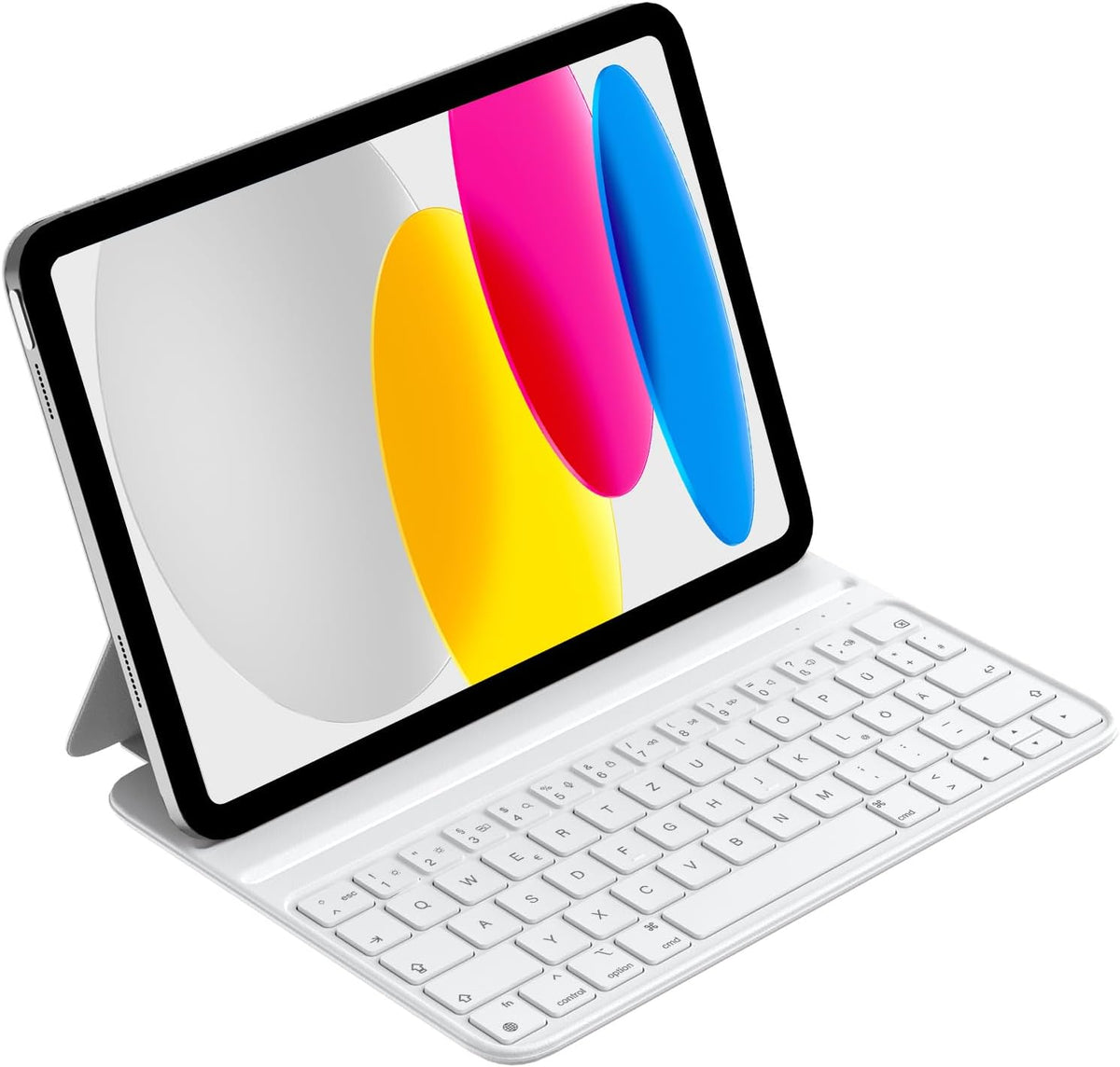 HOU Slim Bluetooth Tastatur Hülle Für Ipad 11. Generation 2025 (A16) & 10. Generation 2022, Kunstleder-Optik Hülle Mit Tastatur, Ergonomischer Winkel, QWERTZ, Weiß