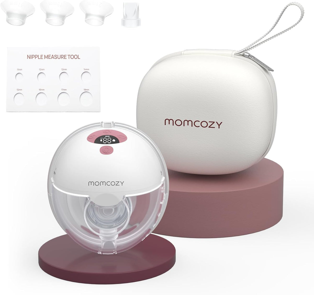 Momcozy Milchpumpe Elektrisch Tragbar Freihändig M5, Doppelmilchpumpe Für Den Babymund, Doppelt Abgedichteter Flansch Mit 3 Modi Und 9 Stufen, 24 Mm (1, Rot)