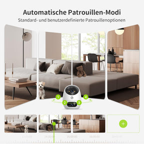 3K+3K (5MP+5MP) WLAN Kamera Mit Dual-Objektiv, Überwachungskamera Innen Mit Erkennung Von Person, Haustier Und Winkender Hand, Alexa Kamera Unterstützt Patrouillenmodus, 2-Wege-Audio D220