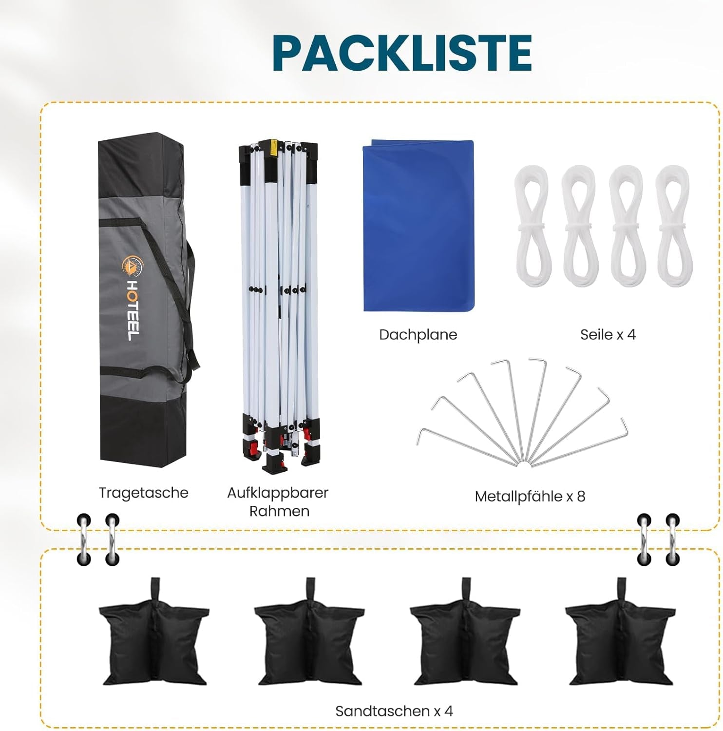 Hoteel Pop-Up-Zelt Für Partys Mit 4 Sandsäcken, 4 Seilen, 4 Heringen Und Gewelltem Rand, Ez-Setup Für Eine Person, Verdickte 0,6 Mm Kreuzrohre Für Zusätzliche Höhe, 310 Cm Modell Für Reichlich