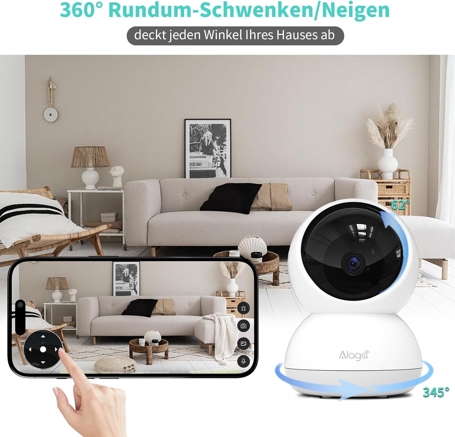 3K Wlan-Überwachungskamera, 360°, Nachtsicht, Bewegungserkennung, Zwei-Wege-Audio, 5G &2.4Ghz Wifi, Kompatibel Mit Alexa Und Google Home, Innenkamera, Weiß, Enthält 32G Tf-Karte