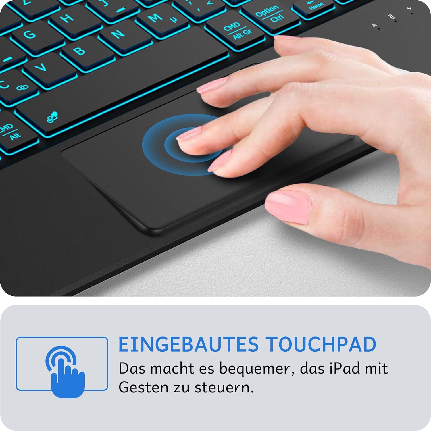 CACOE Hülle Tastatur Kompatibel Mit Ipad Pro 11 Zoll M4 Hülle 2024 Mit Touchpad, 7-Farbige Beleuchtung Abnehmbare Kabellose, Schwarz