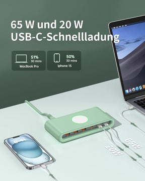 POANES 100W USB C Ladegerät Schnellladegerät Mehrfach 6 Port,65W Laptop USB C Ladestation Für Macbook, Iphone Und Samaung (Green)