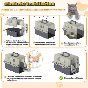 HENGMEI Transportbox Hundebox Hundetransportbox Kleine Hunde Und Katzen Kaninchen Kunststoff Katzenkorb Tiertransportbox Mit Tür Lüftungsschlitze Urinbarriere Schalen Und Tragegriff, 49.5×33.5×36Cm