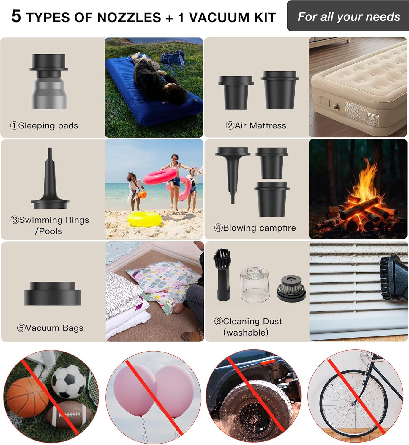 Elektrische Luftpumpe Für Luftmatratze, 5.2Kpa Mini Electric Air Pump Tragbare Mit Campinglampe & Wiederaufladbare Akku, Kompakt Schnell Zum Aufblasen Und Entleeren Für Poolschwimmer Boote