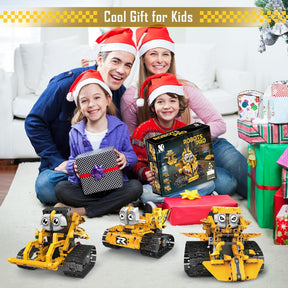 Ferngesteuerter Bausteinroboter, Ferngesteuerter Mehrfach-Wechselbaustein-Jedi-Rettungsteam, 5-In-1-App Und Ferngesteuerter Roboterpanzer-Geländewagen (Gelb)