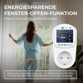 BR Bringer Smart Thermostat Steckdose – WLAN & App – Steckdosenthermostat Mit Verbrauchsanzeige, LED Farbdisplay, Wochenprogramm & Fenster-Offen-Erkennung - Kompatibel Mit Amazon Alexa, Google Home