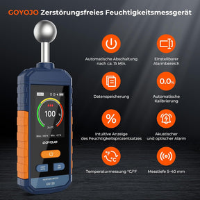 Feuchtigkeitsmessgerät, GOYOJO Holzfeuchtemessgerät Mit Lcd-Bildschirm Und Akustischem Alarm, Wiederaufladbare Feuchtigkeitsmesser Für Holz Brennholz Und Papier, Nachweis Von 5 Bis 40 Mm