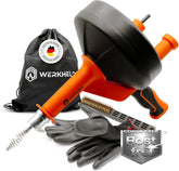 Rohrreinigungsspirale [7,5M] - Mit Bohraufsatz - Ideale Abflussspirale Für Umweltfreundliche Rohrreinigung - Edelstahl Rostfrei - Mit Handschuhen Und Reinigungsbürste