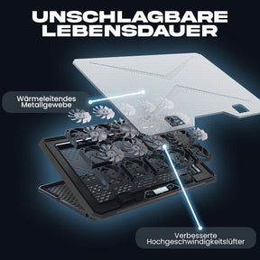 KLIM V15 Gaming Laptop Cooling Pad Mit 15 Lüftern + Kühler + Stabiler RGB Ständer + Kompatibel Bis 17" + 2 USB Ports + Handyhalterung + 5 Jahre Schutz