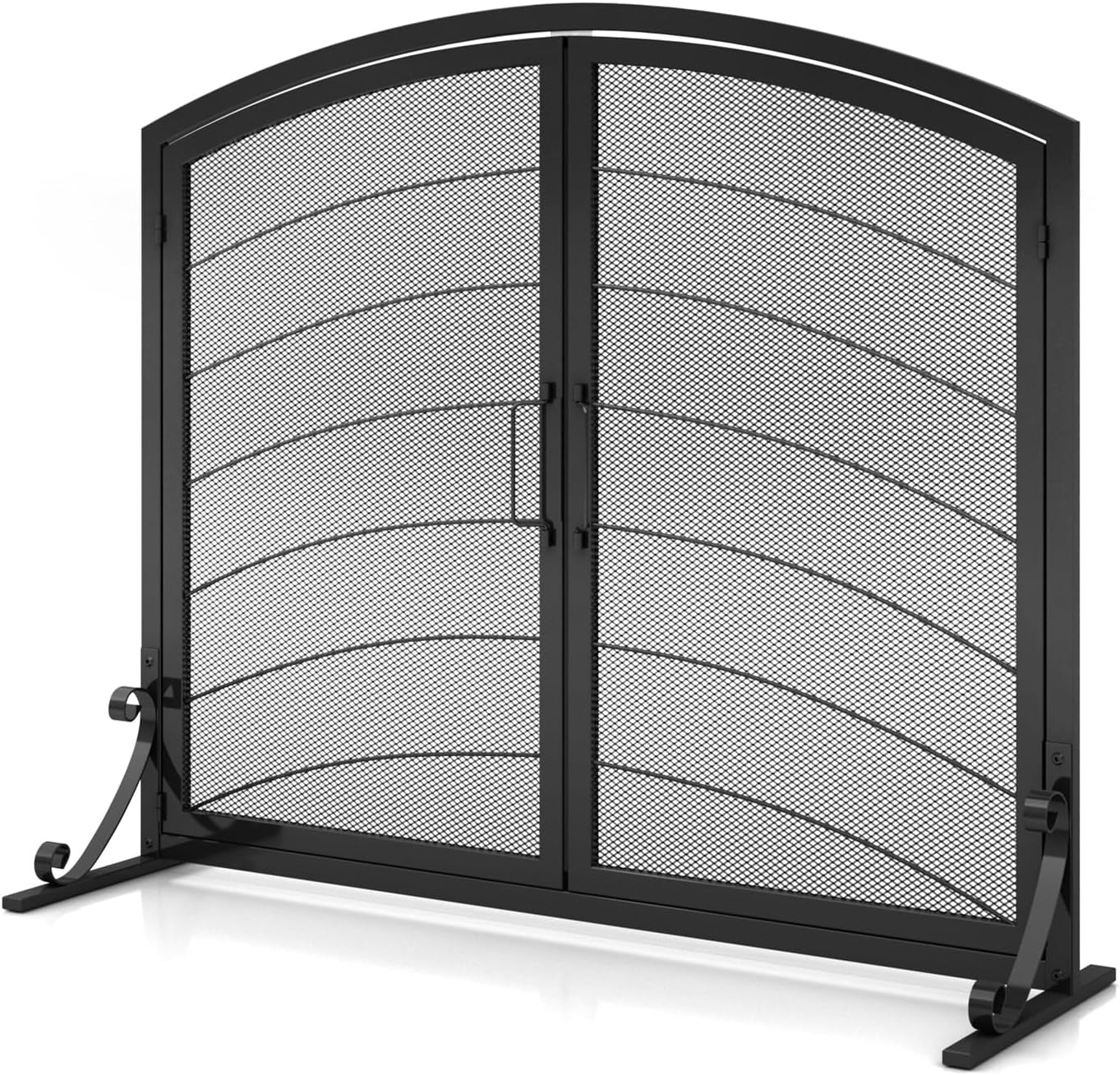 SCENDOR GARDEN Kaminabdeckung Schmiedeeisen 99CM (L) X 83.6CM (H) Moderner Stilvoller Faltbarer Sicherheits-Kaminzaun Funkenabweiser Schwarz