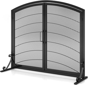 SCENDOR GARDEN Kaminabdeckung Schmiedeeisen 99CM (L) X 83.6CM (H) Moderner Stilvoller Faltbarer Sicherheits-Kaminzaun Funkenabweiser Schwarz