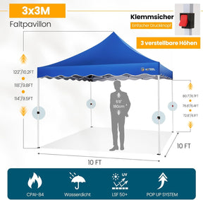 Hoteel Pop-Up-Zelt Für Partys Mit 4 Sandsäcken, 4 Seilen, 4 Heringen Und Gewelltem Rand, Ez-Setup Für Eine Person, Verdickte 0,6 Mm Kreuzrohre Für Zusätzliche Höhe, 310 Cm Modell Für Reichlich